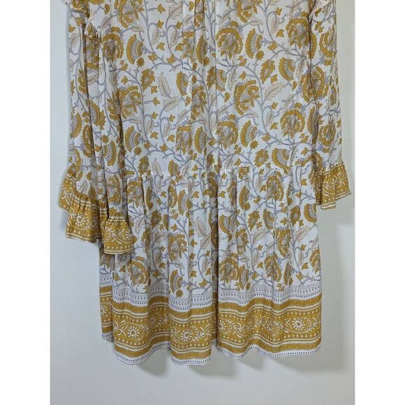 Rachel Zoe Boho Yellow Ivory and Blue Paisley Flowy Top - Size M - Picture 8 of 9